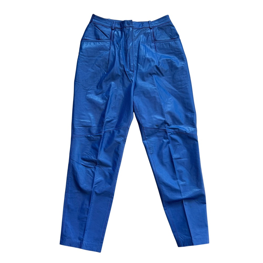 Brass Plum Nordstrom Vintage Blue Leather Pants High Waisted Pleated Tapered 11